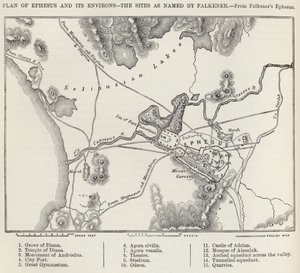 Plano de Éfeso e seus arredores, do &39;The Imperial Bible Dictionary&39;, publicado por Blackie und Son, c.1880s de Edward Falkener
